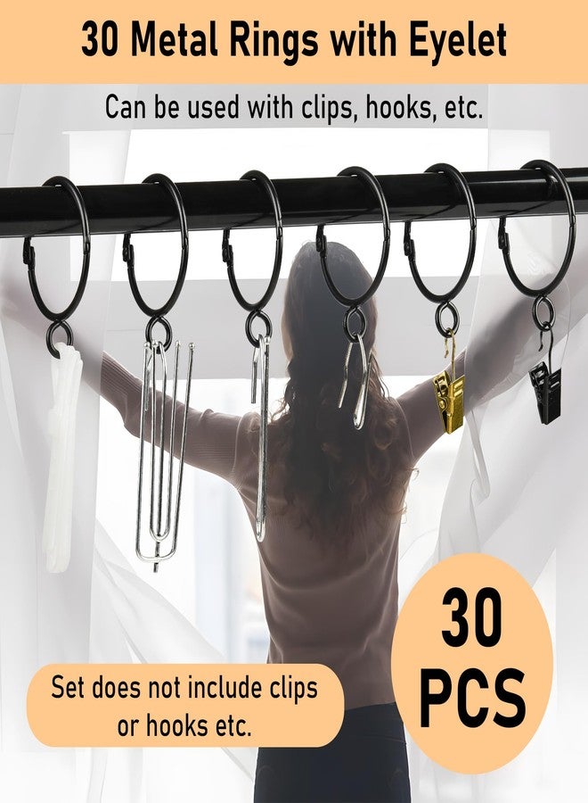 Mozano 30-Pack Curtain Rings with Eyelets, 1.25-Inch Drapery Rings, Hinge Snap-Joint Design, Compatible with Curtain Rods Up to 1 Inches (Black) - Image 4
